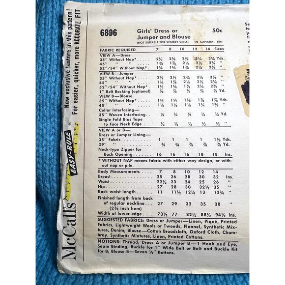 McCalls 6896 Sewing pattern A line dress jumper blouse 1960s size 14 - Picture 4 of 5